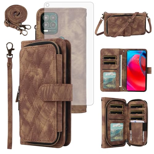 Coque portefeuille Moto G Stylus 5G 2021 marron pour ranger monnaie et cartes en toute sécurité