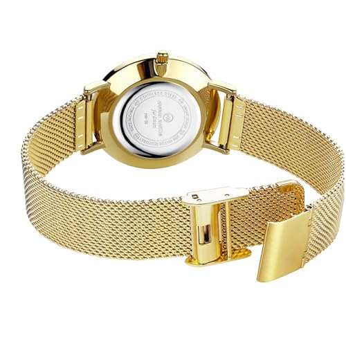 Image of HANNAH MARTIN Watches for Women Analog Women's Watch with Stainless Steel Expansion Band Minimalist Slim Dial 30M Waterproof Ladies Dress Wristwatch for Casual Daily Business