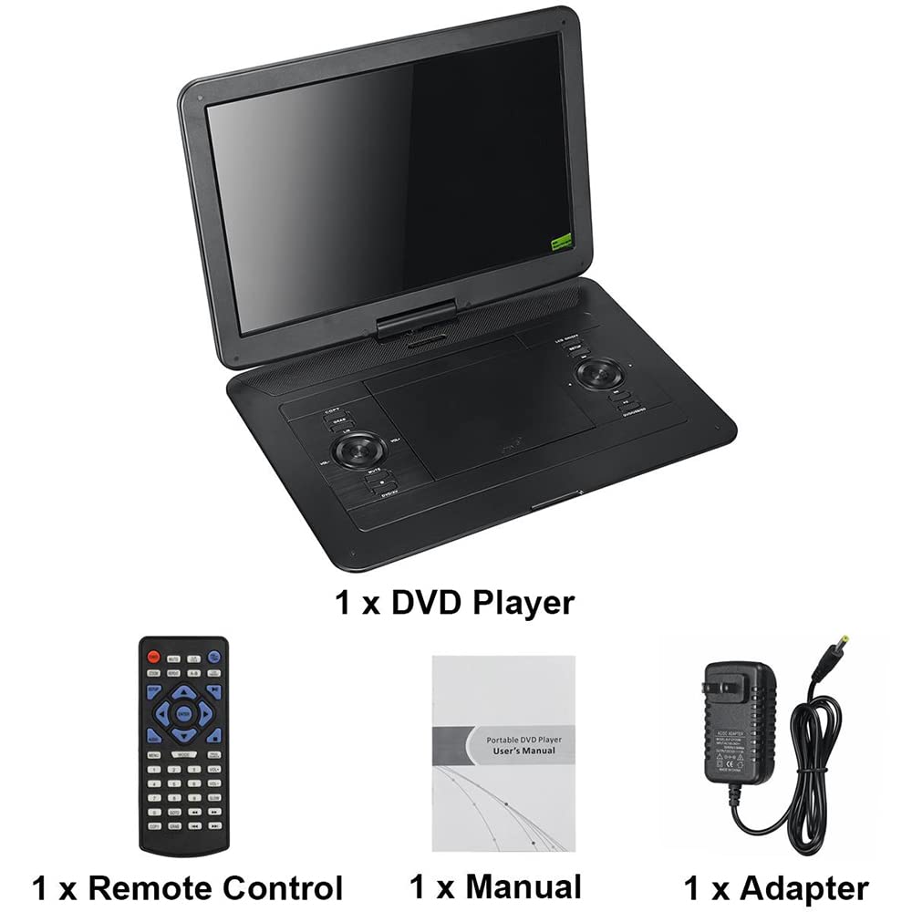 Lettore DVD portatile ad alta definizione con schermo girevole da 15,6", ampio display da 22", batteria da 8 ore, antiurto, ultima memoria, ingresso e uscita AV/supporto per schede USB/SD