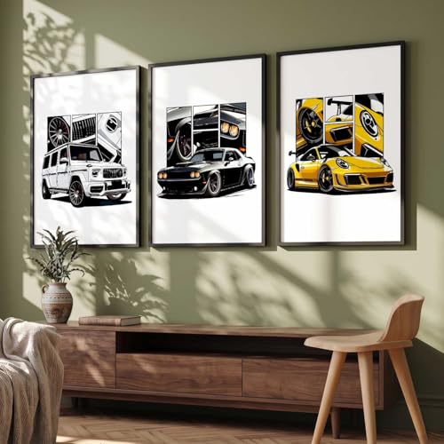 Image of kotart Big Sports Cars Framed Posters Gift Items for Boys Room Wall Decoration Bedroom Living Room Office Studio Decor | Car Poster Frame for Wall Decor Set Of 3 Size (13 X 17 inch)