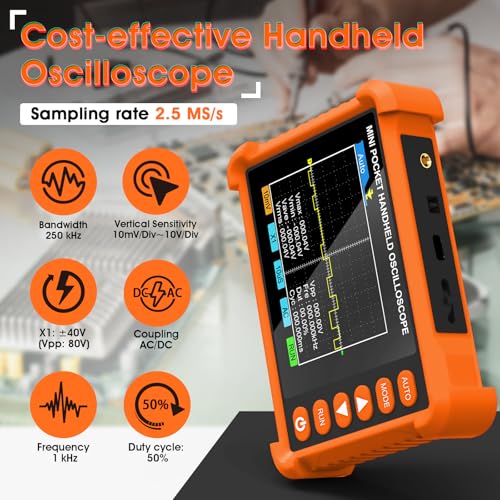Image of BTMETER Mini Handheld Digital Oscilloscope - 250 kHz Bandwidth, 2.5 MSa /s Sampling, 2.8 inch LCD, AUTO /Normal /Single Trigger, ±40 V Input (X1), Portable Pocket Scope for Electronics Repair & Education