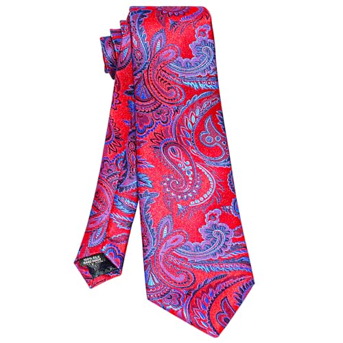 Image of 5PCS Tie and Pocket Square for Men, Silk Necktie and Handkerchief Cufflinks with Gold Ring and Lapel Pin Set