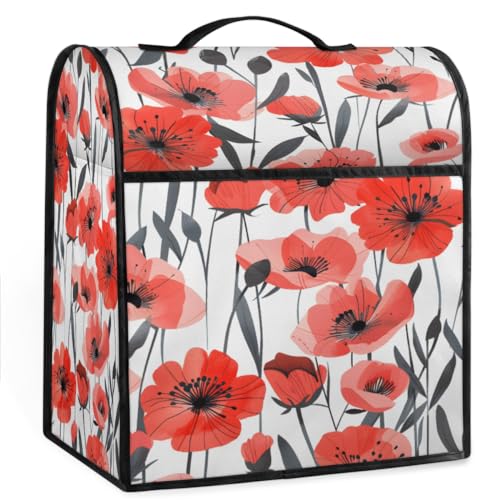 Coffee Maker Cover Red Poppy Floral Kitchen Appliance Covers Small Appliance Covers Blender Cover Juicer Cover Dust Covers for Kitchen Appliances with Top Handle and Pockets,Washable,B380