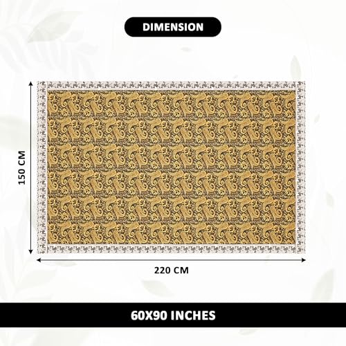 Image of Kuber Industries 60x90 Inches Retangular Waterproof 6 Seater Dining Table Cover with Wavy Border | Easy to Clean Table Protector Cover for Home & Office | Multi Floral - Black Golden