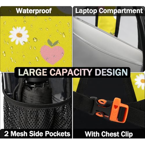 Bunny Peach Blossom Clear Backpack Stadium Approved PVC Backpacks for Adults Heavy Duty Clear Bag for Work Security Travel College4