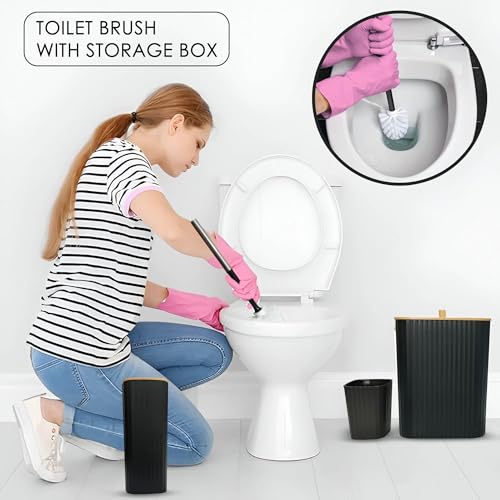 Image of iBELL 6-Piece Bathroom Accessories Set - Soap Dispenser, Toothbrush Holder, Mouthwash Cup, Toilet Brush with Holder, Dustbin and Soap Dish, Black Textured Finish IBL 06-B6