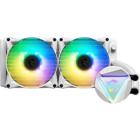 MSI MAG CORELIQUID 240R V2 White Kit AIO Watercooling CPU, Tête Waterblock ARGB Rotative, Pompe de Radiateur Intégrée, Disposition Split-Flow, Tuyaux Anti-Évaporation, Compatible AMD & Intel