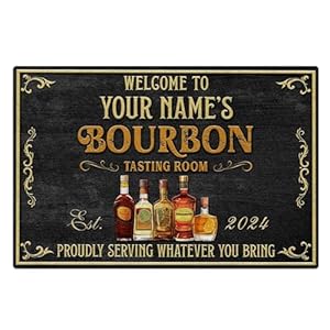 Artsy Woodsy Personalized Bourbon Bar Doormat, Non Slip Coffee Bar Accessories, Indoor/Outdoor Entrance Mat, Welcome Mat for Home, Pub, Man Cave Gifts