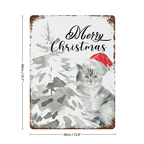 Meowy Christmas Cat Metal Sign Black Cat Tree Metal Plate Sign Metal Signs Customized Outdoor Kitchen Metal Tin Sign Wall Home Decor Bar 12X16 Inch #TOP1