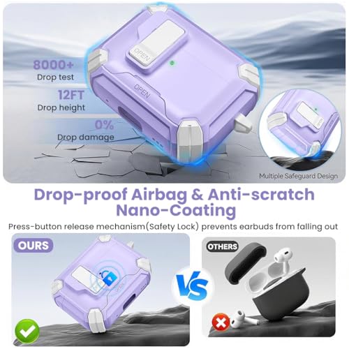 Image of ZORBES Compatible with AirPods Pro 3 Case, Purple TPU Cover with Carabiner | Wireless Charging Support, Secure Lock, Scratch-Resistant TPU, Easy Attachment for Daily Carry
