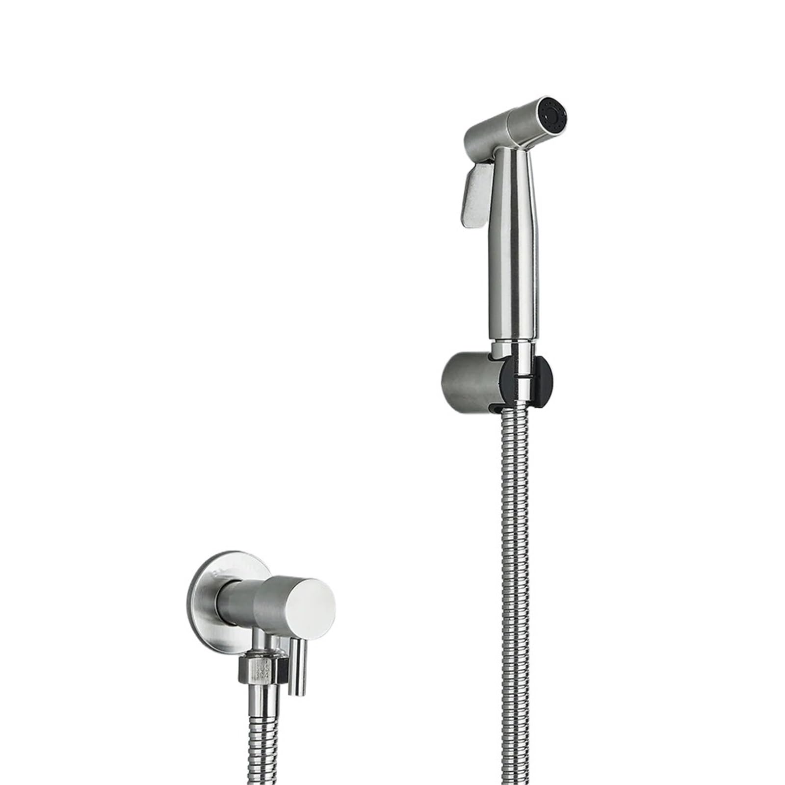 Badezimmer-Bidet-Armatur, Messing-Wasserhahn, Unterlegscheibe, Mischbatterie, Einzel-Kaltwasser-Duschkopf, WC-Armaturengriff, Düse (gebürstetes Nickel)