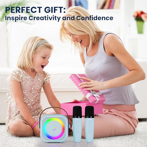 Karaoke Machine, Portable Bluetooth Speaker with 2 Wireless Microphones for Kids, Karaoke Toys Gifts Toys for Girls Boys Family Home Party（Blue） - 5