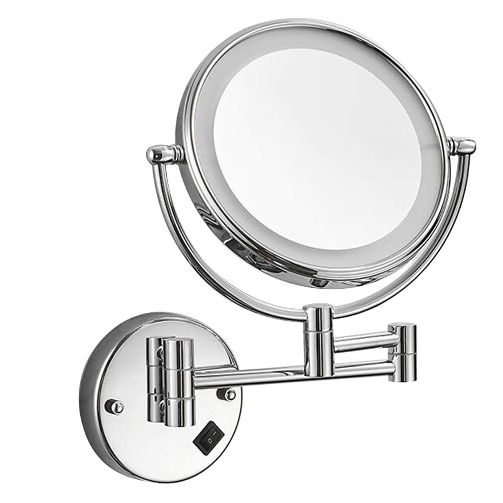 Miroir de Maquillage à LED Mural Haut de Gamme en Argent avec Miroir Double Face 3X