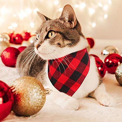 Pohshido 2 Pack Dog Cat Buffalo Plaid Bandanas Checkered Red Flannel Triangle Bibs Accessories For Small Medium Large Dogs Cats Puppies Pets (Large) #TOP5