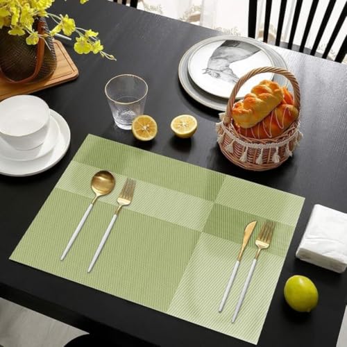 Image of Potency Table Mats Set of 4, Woven Placemate for Dining Table, Heat-Resistant Placemats Stain Resistant Anti-Skid Washable PVC Table Mats, Vinyl Placemats for Dining Kitchen Restaurant Table (L-Green)