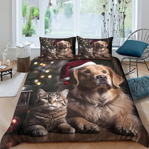 Housse de couette hypoallergique chien de Noël lit single - 4