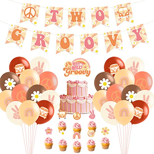 A1DIEE 51 unidades de decoración para fiestas de Two Groovy, retro, hippie boho, 30.5 cm, arcoíris Daisy Flower de los años 60, accesorios para fiestas para bebés y niñas de 2º cumpleaños Cover