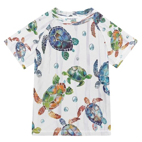 Boys Sun Shirts UV Protection Short Sleeve Rash Guard Swim Shirt Sea Turtle Water Shirt Rashguard 7-8T,12