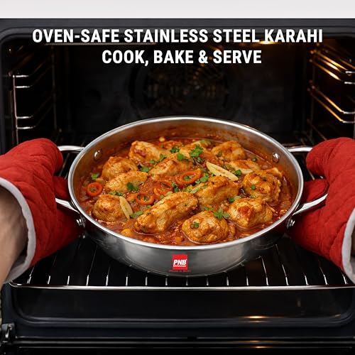 Image of PNB Kitchenmate triply Stainless Steel kadai - 2.0 Liter | Induction Compatible triply kadai with lid | Stainless Steel cookware | Try ply cookware for Indian Cooking with Glass lid | 5 Year Warranty