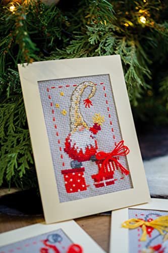 Image of Vervaco Counted Cross Stitch Greeting Card Kit 4.2 inchX6 inch 3 /Pk-Christmas Gnomes on Aida (14 Count) -V0185078