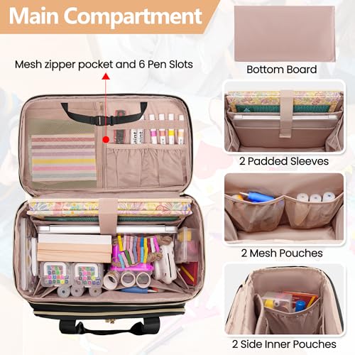 Image of Rolling Scrapbook Bag with Wheels, Rolling Craft Bag Cart Organizer | Scrapbook Storage Tote Bag with Detachable Trolley, Shoulder Strap, Fits 15.6 inch Laptop, Art Supplies Bag (Patent Design)