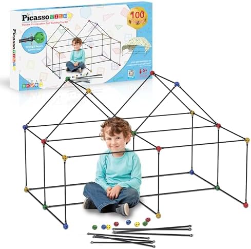 PicassoTiles Kids Fort Building Kit Playset 100 Piece Indoor and ...