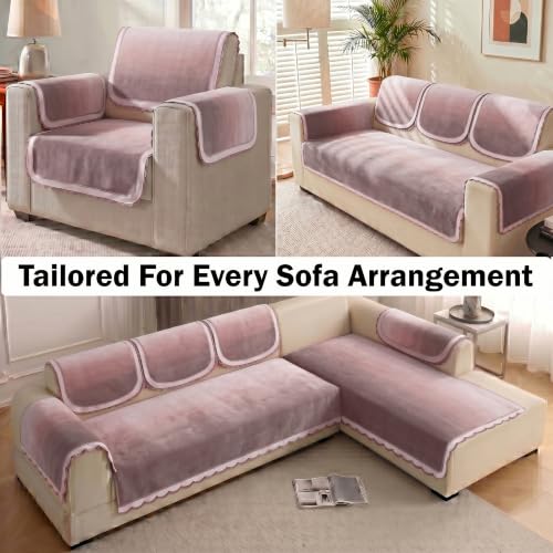 Image of Story@Home Velvet Sofa Cover 2 Seater Sofa Mat with Back Covers (152x122Cm) & Arm Rest Covers | Anti Slip Sofa Mat 2 Seater for Living Room - Ombre Dusty Coral Palette