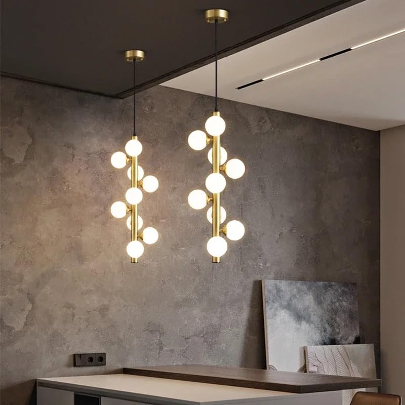 Lustre LED Moderne et épuré, Style Nordique, escalier en colimaçon, éclairage idéal pour Salle à Manger, îlot Central ou Chevet (cuivre, 9 têtes, lumière Chaude).