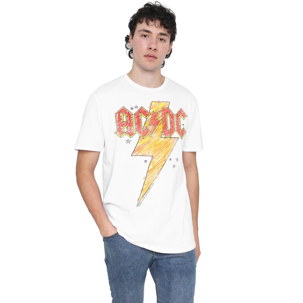 ACDC Sketch Bolt Unisex T Shirt, White, XXXX-Large