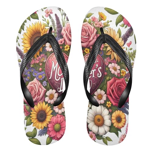 Burbuja Mothers Day with Flowers Flip Flops for Women Men, Soft Thong Sandals Rubber Slippers for Pool Beach Essentials