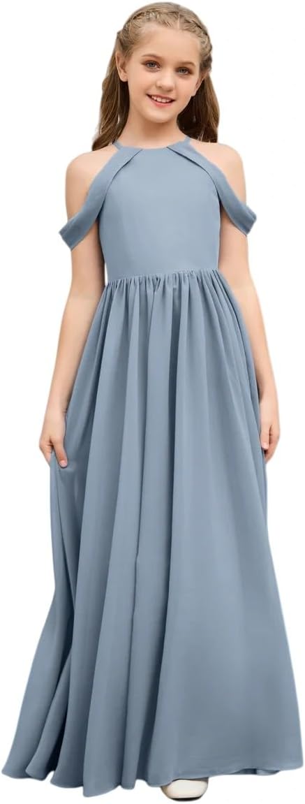 Girls Chiffon Junior Bridesmaid Dress Long Flower Girl Dress for Teen Girls Party Pageant Gowns Special Occasions
