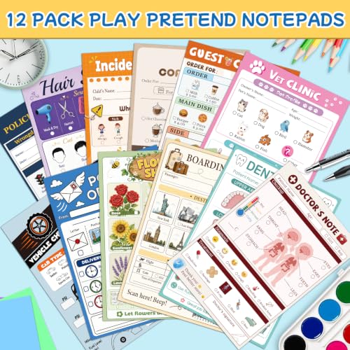 Image of 12-Theme Pretend Play Notepads for Kids 3-8, 4 x 6 Inch Playtime Notepads
