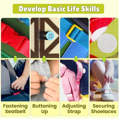 Quanquer Busy Board für Kinder Geburtstagsgeschenke, Bauernhof Beschäftigt Board Montessori Spielzeug für 1 2 3 4 Jahre Kleinkinder, Vorschule Lernaktivitäten entwickelnde sensorische (English)