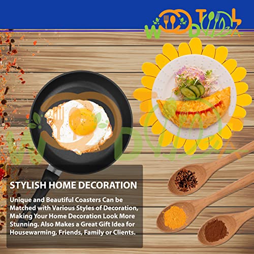 Image of Silicone Trivet Mat - Sunflower Hot Pot Holder Pads - Coasters for Kitchen - Placemat for Hot Dishes - Hot Pads for Table (Set of 4, Big, Yellow)