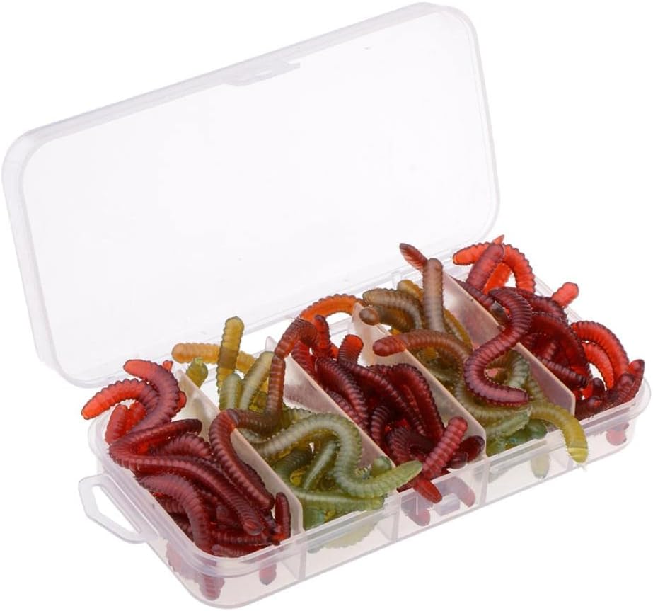 正規通販 50個入り 釣りルアー 人工餌 ワーム 水泳行動 フック ミミズ ルアーボックス付き