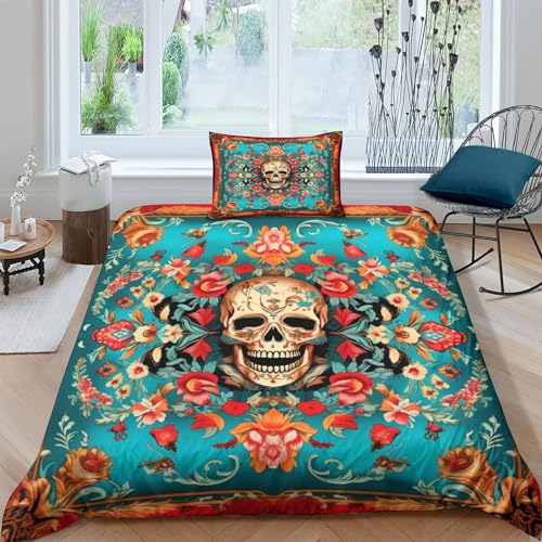 Housse de couette crâne de fleurs motif imprimé 3D bohème chic - 2