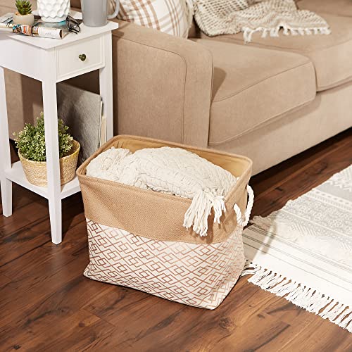 Dii Jute Storage Collection Collapsible Burlap Diamond Storage Bin, Large Rectangle, 17.5X12X15", Bronze #TOP4