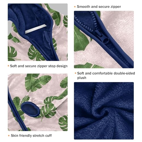 CHIFIGNO Tropical Green Leaves Pink Boy Hooded Jacket, Thick Lightweight Sweatshirt Jacket 3T3