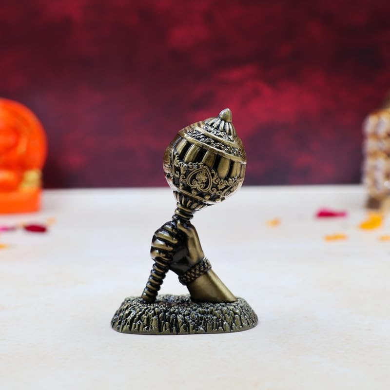 Yoshiva Metal Lord Hanuman Idol with Golden Gada, 7.5 cm Bronze - Image 1