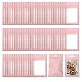 Auhafaly 200 Pieces Mylar Zip Lock Aluminum Foil Bags, Flat Metallic Mylar Foil Flat ZipLock Food Storage Bags Pouch 3 x 4.7 Inch (Pink)