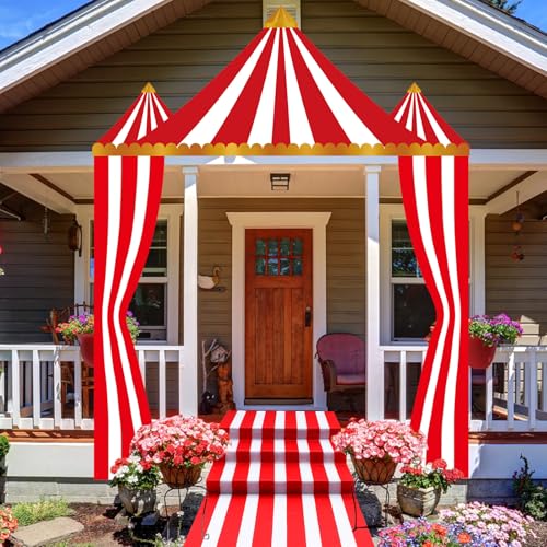 Image of Fanfanwin 4 Pcs Carnival Circus Tent Decorations Carnival Entryway Door Party Decor Awning Hanging Banner Aisle Runners Supply for Circus Theme Birthday Celebration(Striped)
