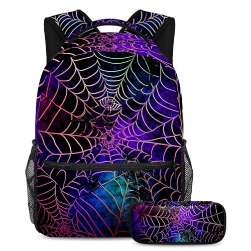 Sac à dos toile d'araignée d'Halloween avec trousse multicolore pour élèves