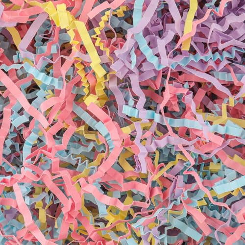 8.5oz Crinkle Paper Filler, Gift Baskets Gift Boxes Crafts Shredded Cut Paper Packaging Decorative Stuffing & Cushioning Confetti for Easter Birthday Wedding Party Favor Blue&Pink&Yellow&Purple