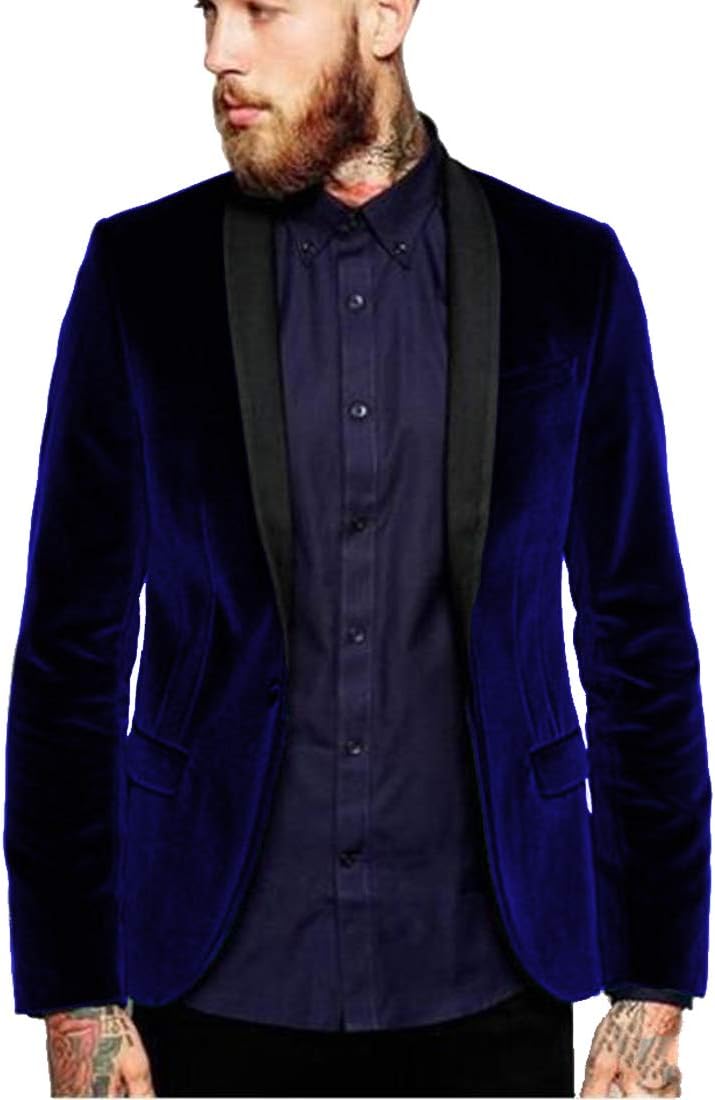 Sxfashbrd Men's Velvet Suits Slim Fit Jacket Shawl Lapel Blazer Tuxedo Groomsmen Men Casual Suit for Wedding