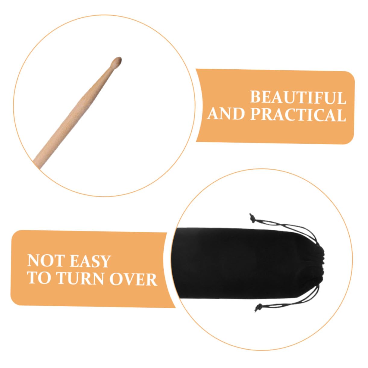 2 Sätze Ahornholz Drumsticks mit Samtigem Schutzbeutel Robuste Percussion Sticks für Anfänger Langlebige Rhythmussticks für Schule und Vorschule Naturbelassenes Holz Schwarz