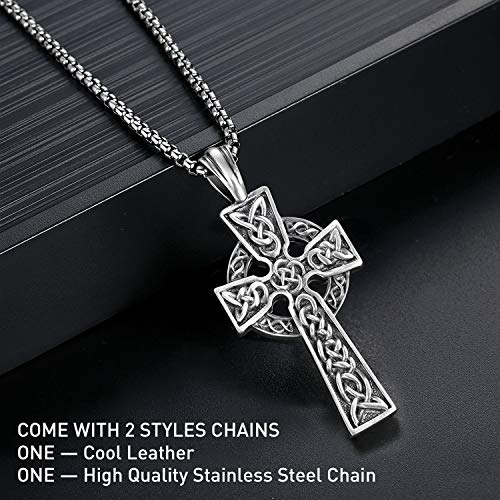 Celtic Cross Necklace for Men Viking Irish Knot Serenity Prayer Pendant Crucifix Mens Jewelry with Stainless Steel Curb Chain3