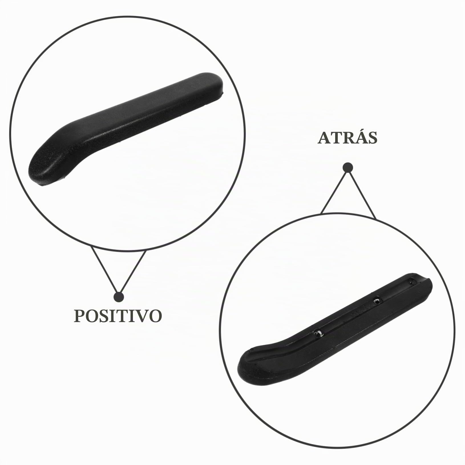 Cojines para Reposabrazos de Silla de Ruedas Negros de Pu Superficie Resistente y Comodidad Excepcional, Accesorios Agujeros de 8.5 o 14 Cm para Mayor Ajuste