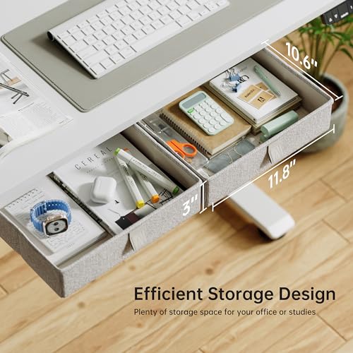 Image of Agilestic Electric Standing Desk with Drawers, 48 x 24 Inches Height Adjustable Desk, Stand up Computer Table with Memory Preset, for Work Office Home, Drawers-White