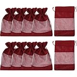 ULTECHNOVO 10 Stück Jutebeutel mit Kordelzug und Transparentem Fenster 16x23cm Weinrot...