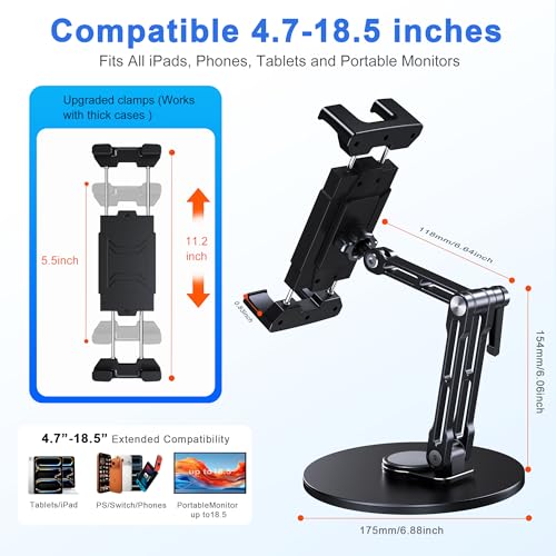 Tablet Stand for Desk, Portable Monitor Stand with Large Clamp up to 18.5" by CreaDream - Used condition - Image 2